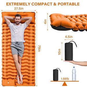 Bomba inflable de Tpu ultraligera compacta, resistente al agua, alfombrilla de dormir de nailon integrada para pies, colchoneta de aire para acampar, colchón, cama de aire - Product Image 3