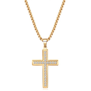 Diamond-<b>Studded</b> Cross Necklace Stainless Steel Pendant 26mm Pave Setting <b>For</b> <b>Men</b> Gift Daily Wear - Product Image 4