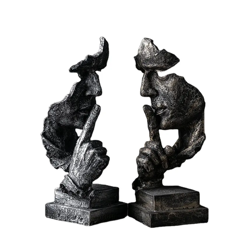 Creatieve Nordic Hars Ambachten Abstracte Sculptuur Stilte Is Een Gouden Gezicht Standbeeld Ornamenten Voor Ornament