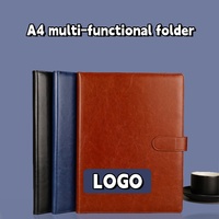 Custom LOGO A4 Faux Leather Portfolio File Folder Padfolio Writing Pad Document Organizer Business Card Holder Writing Pad