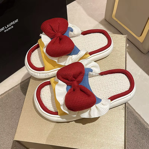 Custom Bow for Slippers for Women Fashionable Cushioned EVA Outsole <b>Soft</b> Open Toe Indoor/Outdoor/Beach Flat <b>Shoes</b> for Winter - Product Image 3