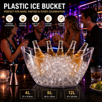 Seau à glace durable en plastique PS, forme Yuan Bao, grande capacité 4L 8L, avec poignée, base antidérapante, logo personnalisé, étiquette blanche, fourniture
