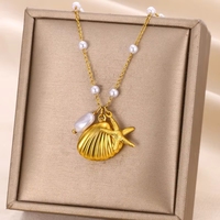 Collar de Acero Inoxidable con Colgante de Concha y Estrella de Mar para Playa, Verano, Pulsera