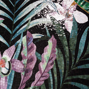 งานศิลปะป่าฝนเขตร้อน <span class=keywords><strong>ใบ</strong></span>ไม้สีเขียวและดอกไม้ โมเสกแก้วตัดด้วยมือ สำหรับตกแต่งผนัง - Product Image 5