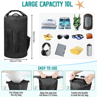 Sac à dos étanche léger à fermeture roll-top 10L/20L avec poche transparente pour activités de plein air, voyages, kayak, navigation