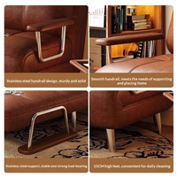 Sofá Cama Estilo Americano Vintage, Plegable, Doble Uso, Retro, para Apartamentos Pequeños, Sofá de Cuero Encerado, Sofá de Madera Maciza