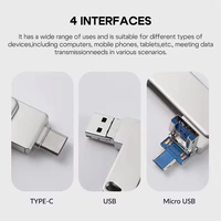 HEYBINGO Clé USB Métallique 4-en-1 avec Fonction OTG USB 3.0/2.0 Capacité 128 Go-2 To Logo Gravé au Laser 32 Go Intégré Nouveau Type de Cryptage USB Type-C