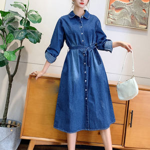 Automne Nouveau Style Denim Lavage Avec Ceinture Poche Latérale <span class=keywords><strong>Robe</strong></span> Chemise À Manches Longues - Product Image 3