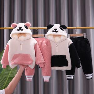 Costume de velours épais à la mode pour les nouveaux bébés garçons <span class=keywords><strong>et</strong></span> filles hiver Style décontracté vêtements pour enfants avec <span class=keywords><strong>pull</strong></span> à demi-fermeture éclair - Product Image 2