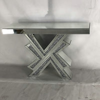 Table console moderne de luxe en verre argenté avec miroir mural effet brisé pour salon