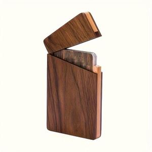 Boîte de rangement et porte-cartes de visite rectangulaire en bois massif exquis pour hommes et femmes, idéale pour cadeau d'affaires ou bureau - Product Image 1