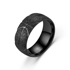 New Men's Titanium Steel Jewelry Basketball Ring Stainless Steel Frosted Male Ring