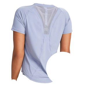 Camiseta Deportiva de Yoga para Mujer, Suave como la Mantequilla, Transpirable, de Malla, para Gimnasio, Absorbe la Humedad, Secado Rápido, Logotipo Frontal, Estampado Sólido - Product Image 4