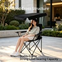 Chaise de pêche pliante portable robuste et légère avec accoudoirs, auvent et porte-gobelet pour le camping, les activités de plein air, les pique-niques, la plage et la pêche