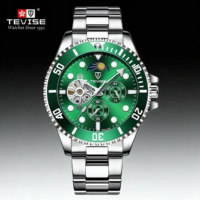 Montre mécanique automatique pour homme TEVISE, phase lunaire, multifonction, minuteur de plongée, tourbillon, montres personnalisées, montre automatique
