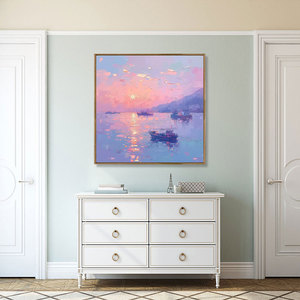 Pittura a olio astratta moderna originale dipinta a mano 3D <span class=keywords><strong>con</strong></span> texture oceano tramonto paesaggio marino <span class=keywords><strong>con</strong></span> barca digitale stampato per uso alberghiero - Product Image 1
