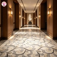 Mosaïque en marbre blanc et gris Waterjet, motif nuage et volutes, médaillon en pierre pour mur et sol, idéal pour hôtels et villas de luxe