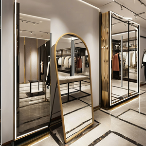 Grande specchio da pavimento a figura intera con struttura in alluminio ad arco a parete Design salone di bellezza decorazione per la casa uso camerino - Product Image 6