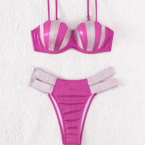 Viviblook Z327ST01 Maillot de bain femme deux pièces, ensemble sexy avec soutien-gorge froncé et string taille haute, tenue de plage - Product Image 1