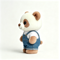 Adorable peluche panda brun clair, jouet en peluche doux et moelleux, panda en peluche avec salopette en jean, compagnon de confort, souvenir, jouet en peluche panda
