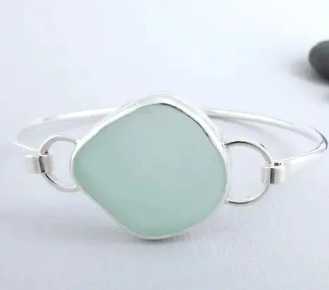 Stijlvolle Zee Glas Sieraden Zee Glas Sterling Zilveren Armband Maine Sieraden Haak Handgemaakte Zilveren Armband