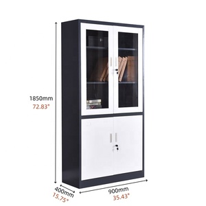 Armoire de classement en acier de haute qualité avec portes battantes en verre, meuble de rangement métallique, bibliothèque de bureau réglable - Product Image 2