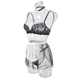 Européen et américain Ins <span class=keywords><strong>Maid</strong></span> <span class=keywords><strong>Cos</strong></span> Play Costume sexy en dentelle de contraste de couleur noir et blanc - Product Image 5