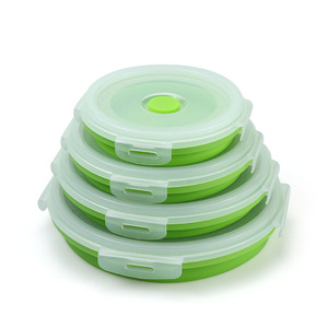 Foldable Silicone Food Storage <b>Container</b> Round With Clip On Lid For Travel And <b>Refrigerator</b> Use - Product Image 2
