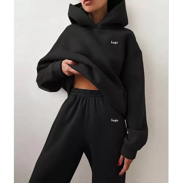 Wholesale fleece sweat pants womens two piece high waisted sweatpants 350gsm women tracksuit custom streetwear fleece sweatpants