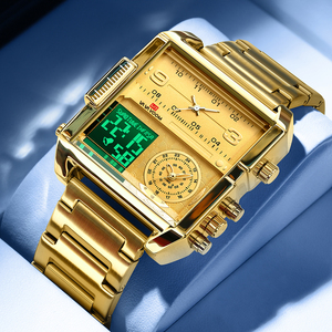 Premium Mens All Gold Watch LED Digital Analog Hybrid Wristwatch Multi Dial Stainless Steel Band Fashion Watch - Product Image 3