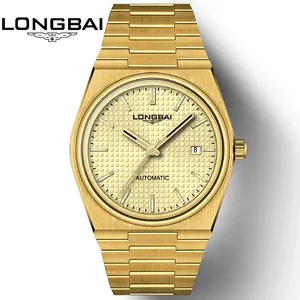 Jam tangan mekanis pria, PRX desain LONGBAI OEM mewah asli 40MM emas baja tahan karat kalender tanggal disesuaikan