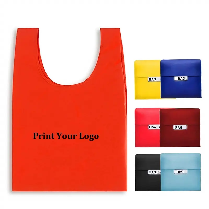 Vietnam Factory Simply Design T Shirt Foldable Shopping Bag 190t Foldable Grocery Bag Custom Logo