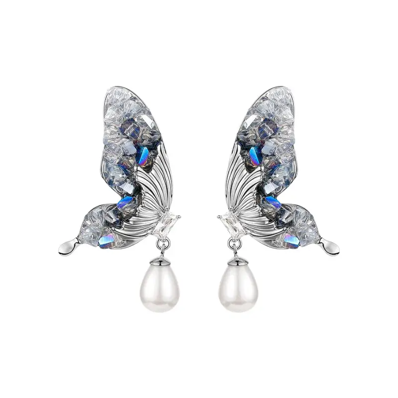 2023 exquisitos pendientes de moda con incrustaciones de perlas de mariposa de cristal de clase alta para mujer