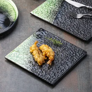Yayu Horeca vajillas platos Nhà cung cấp geschirr platos mộc mạc màu đen và màu xanh lá cây vuông Brunch bữa ăn tối sushi tấm ăn Bộ món ăn