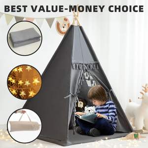 Tente tipi pour enfants en toile de coton naturelle lavable, <span class=keywords><strong>d</strong></span>écoration de camping en plein air, grande tente tipi pour enfants, petite <span class=keywords><strong>maison</strong></span> avec tapis rembourré, sac de transport - Product Image 3