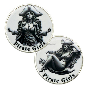 5 Monedas Coleccionables <span class=keywords><strong>de</strong></span> Plata Plateada <span class=keywords><strong>de</strong></span> Piratas Negras y Blancas para Niñas, Tema Desafío Pirata - Product Image 3