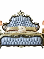 Lit de mariage en cuir sculpté en chêne massif de style européen 1800x2000mm CH01