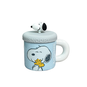 Snoopy Ceramic <b>Mug</b> With Lid Pink Yellow Blue Cartoon Design For Kids Students Gift Cup Single Cup Autumn 2024 - Product Image 4