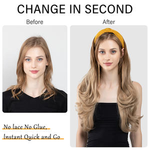 Perruque en fibre chimique à grandes ondulations, demi-tête, avec <span class=keywords><strong>bandeau</strong></span>, <span class=keywords><strong>cheveux</strong></span> longs <span class=keywords><strong>bouclés</strong></span>, pour femmes, style européen et américain, pour usage transfrontalier - Product Image 5