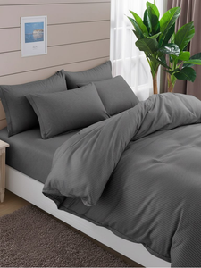 Grey Stripe Printed <b>Bedding</b> <b>Set</b> Cotton Bed Linen Soft Touch Durable Duvet Cover <b>Set</b> Minimalist Style - Product Image 5