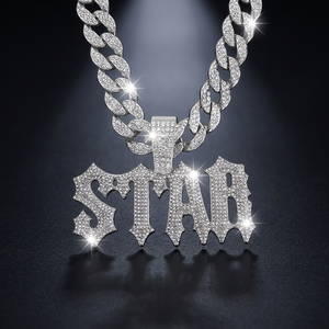 <b>Custom</b> Gold Plated Iced Out Letter Pendant <b>Necklace</b> with Moissanite Cuban Chain Hip Hop Jewelry <b>Name</b> Charm for Men - Product Image 3