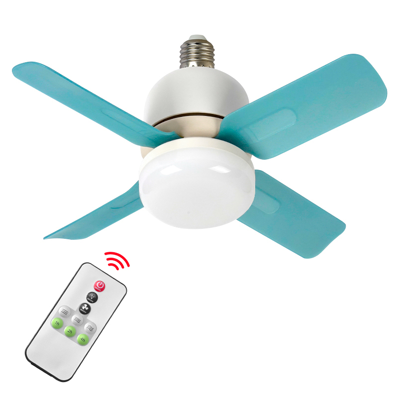 New Socket Indoor Lighting Ceiling Fan Light 4-blade Small Mini Led E27 Fan Lamp Socket Third Gear Wind Remote Control Fan Lamp