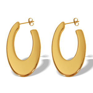 ต่างหูห่วงรูปทรงเรขาคณิตชุบทอง 18k เหล็กไทเทเนียมขนาดใหญ่เครื่องประดับแฟชั่นสำหรับงานปาร์ตี้ EH192 - Product Image 5