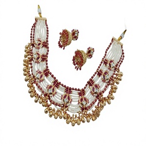 Ensemble collier et boucles d'oreilles classiques en or plaqué moissanite de qualité supérieure, aspect perle, rouge et blanc, pour femmes et filles, idéal pour les mariages - Product Image 2