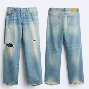 Jeans Anchos Desgastados Azules Vintage para Hombre, Personalizados, a la Moda, al por Mayor - Product Image 4