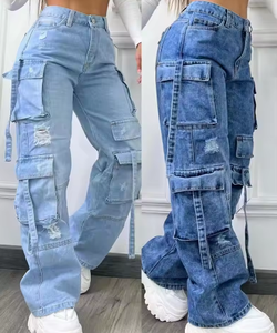 Pantalones Vaqueros Anchos de Mujer Estilo Y2K de los 90, Cintura Alta, Casuales, Estilo Urbano, con Bolsillos Grandes, Estilo Boyfriend - Product Image 6