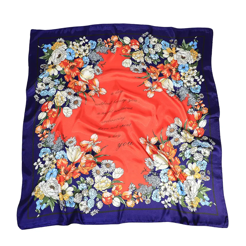 factory in stock wholesale floral pattern square silk satin scarf 70cm customs designer sun protection printed scarf