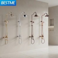 Système de douche vintage en laiton, finition or antique/bronze rouge, robinet de douche pluie avec poignée en jade, 3 fonctions, montage mural pour salle de bain
