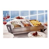 Chauffe-Plats Électrique à 3 Bacs, Réchaud Alimentaire en Acier Inoxydable avec Température Réglable, Idéal pour les Fêtes, Hôtels et Traiteurs
