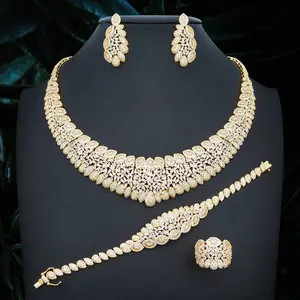 Conjunto de joyería de boda de zirconia cúbica dorada de Dubái, accesorios de mujer superventas